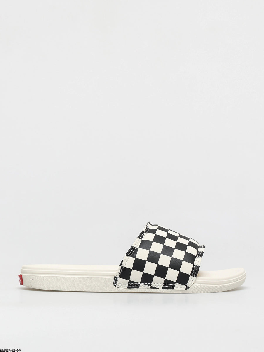 Vans black and white on sale slides